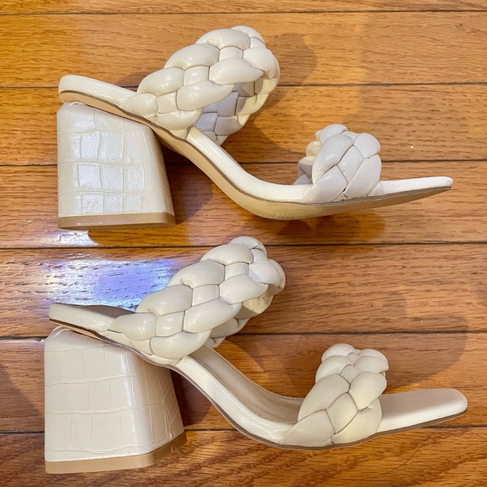 Cream Braided Block Heel Sandals